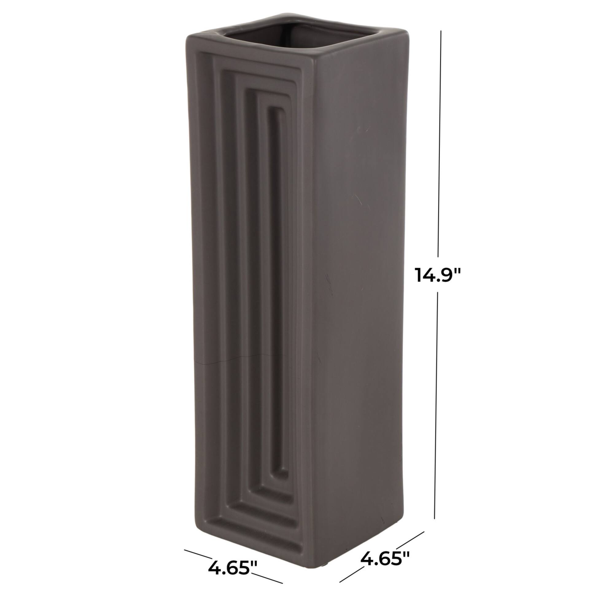 15" Black Rectangular Ceramic Vase